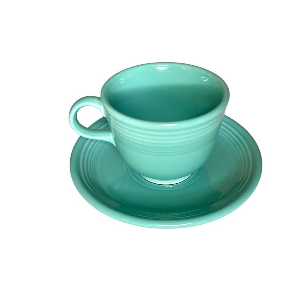 Homer Laughlin Fiesta Turquoise Older Footed Cup & Saucer Set